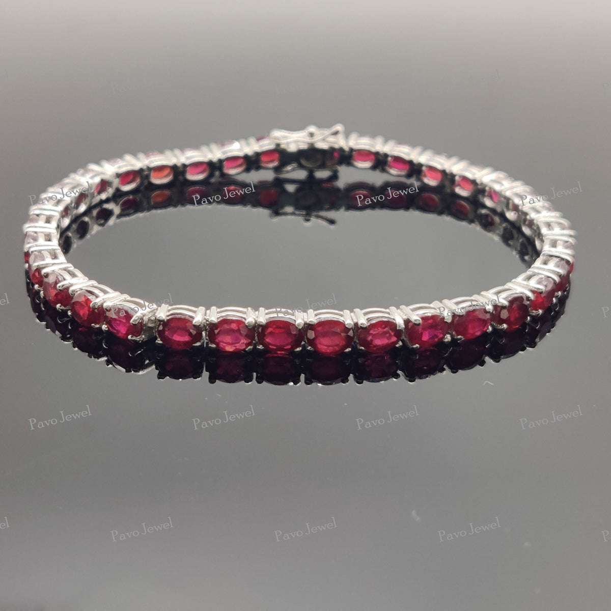 Ruby Tennis Bracelet, Ruby Gemstone Jewelry, Sterling Silver, Handmade Oval Cut, Charm Bracelets