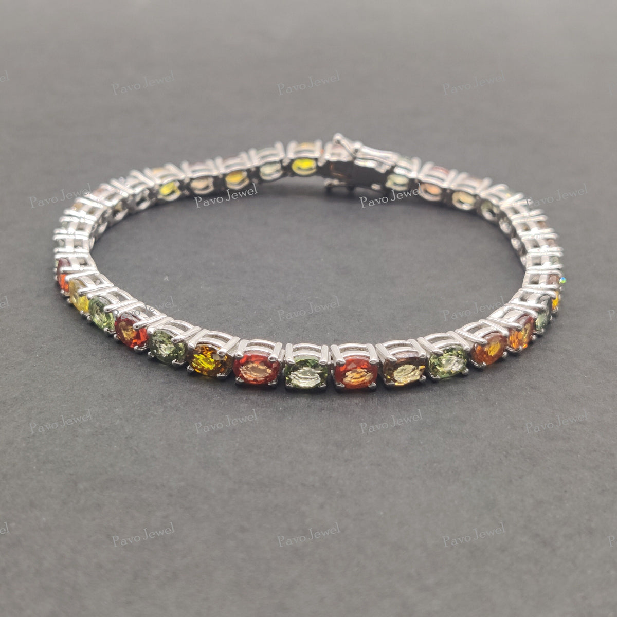 Natural Multi Sapphire Tennis Bracelet, Handmade Sterling Silver Birthstone Jewelry