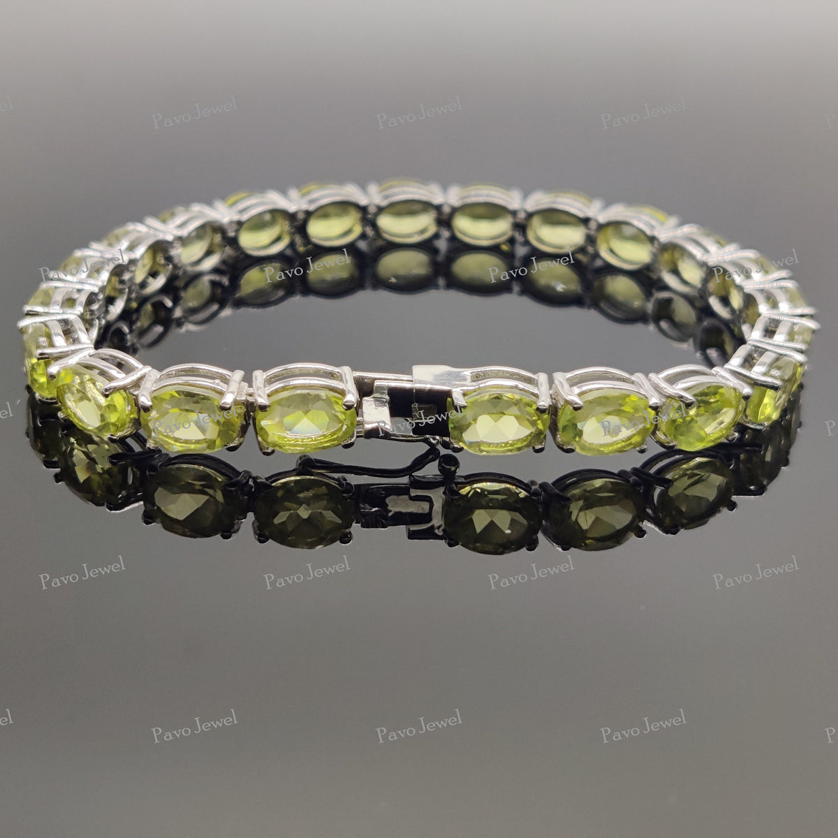 Natural Green Gold Gemstone Bracelet, Sterling Silver, Handmade Oval Cut 6x8 mm Jewelry