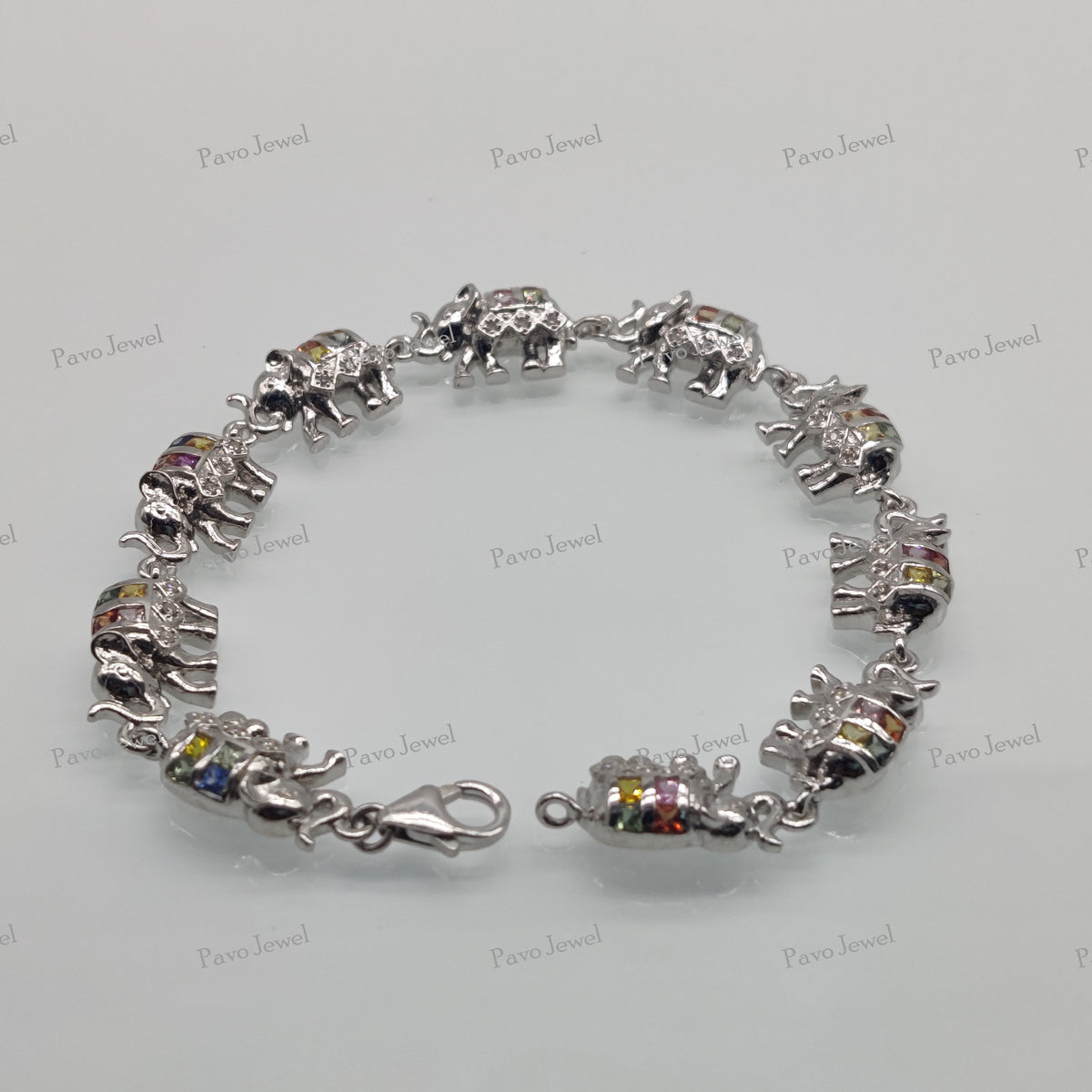 Multi Sapphire Elephant Tennis Bracelet Sterling Silver Good Luck Charm