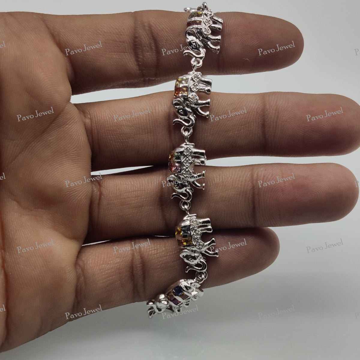 Multi Sapphire Elephant Tennis Bracelet Sterling Silver Good Luck Charm