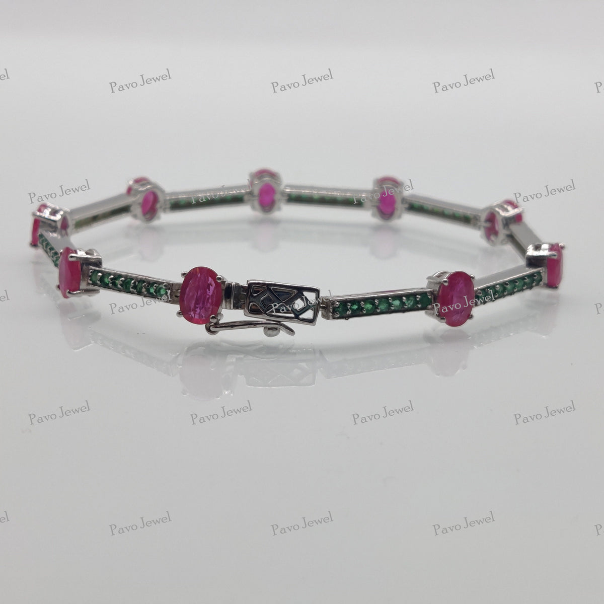 Natural Ruby & Emerald Charm Bracelet Delicate Wedding Jewelry for Women