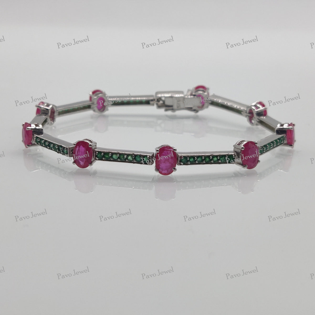 Natural Ruby & Emerald Charm Bracelet Delicate Wedding Jewelry for Women