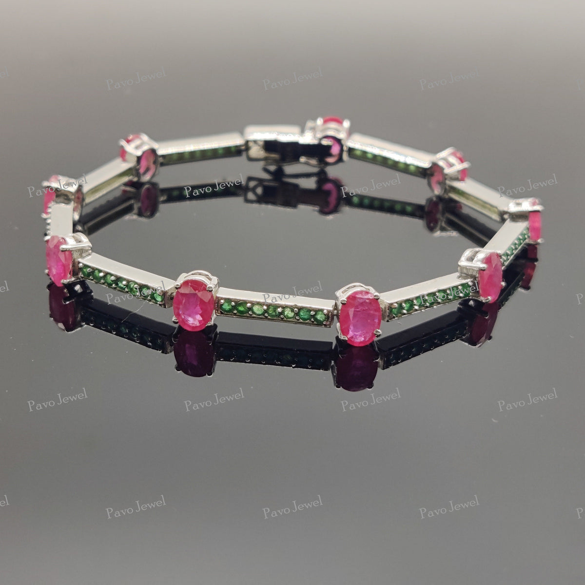 Natural Ruby & Emerald Charm Bracelet Delicate Wedding Jewelry for Women