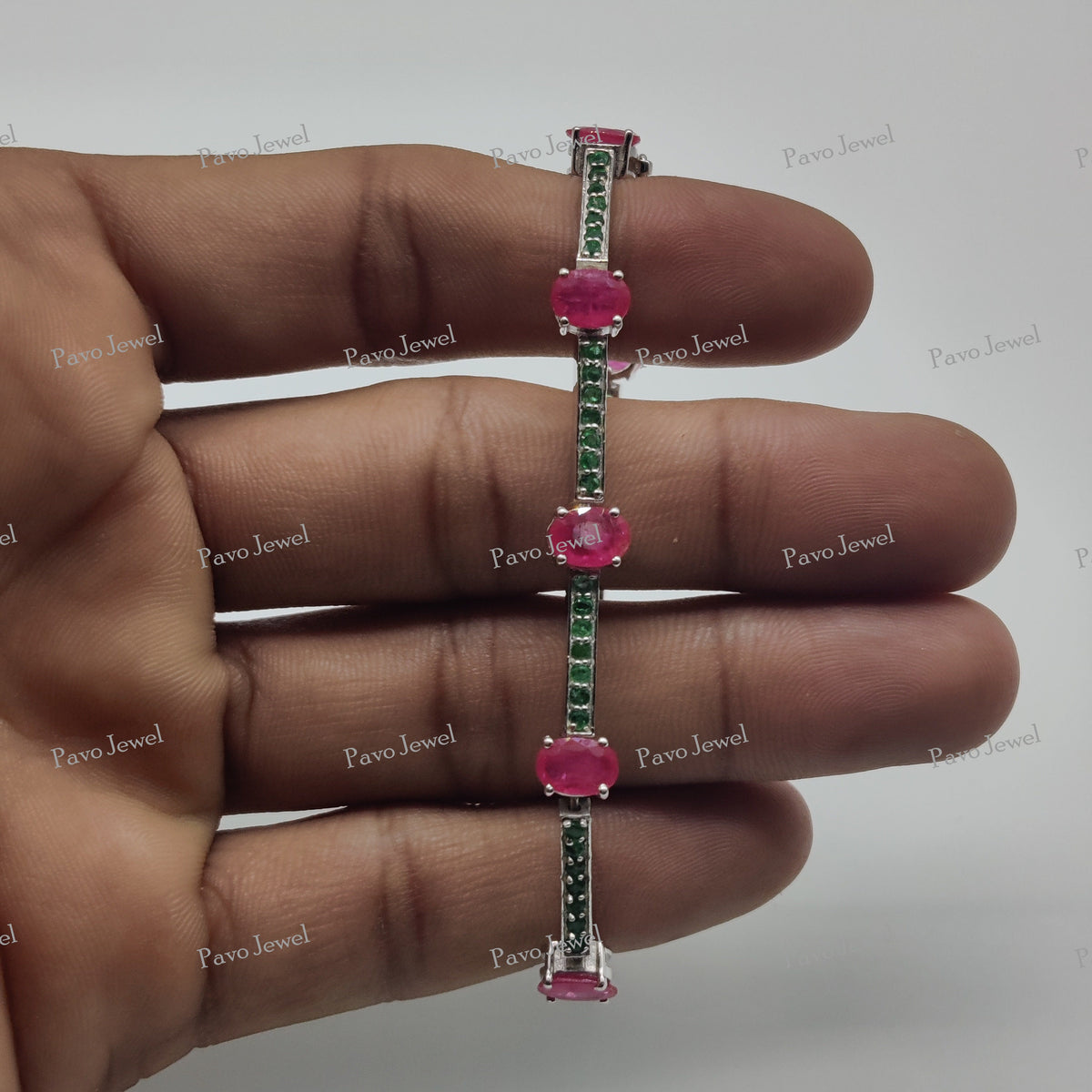 Natural Ruby & Emerald Charm Bracelet Delicate Wedding Jewelry for Women