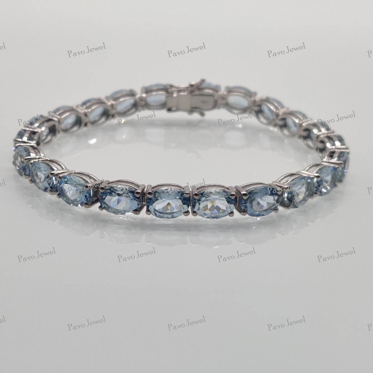 Aquamarine Tennis Bracelet, Oval Cut, 925 Sterling Silver, Birthstone Gift
