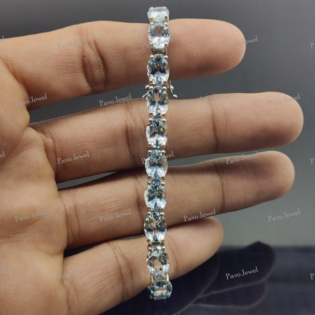Aquamarine Tennis Bracelet, Oval Cut, 925 Sterling Silver, Birthstone Gift