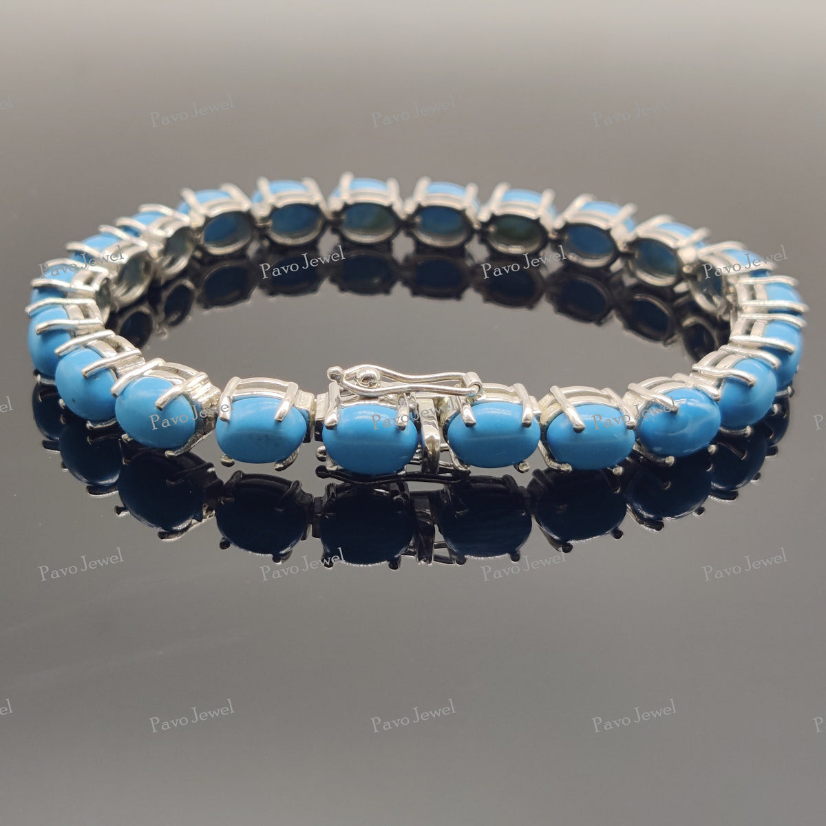 Natural Turquoise Gemstone Tennis Bracelet, Sterling Silver Jewelry For Women's