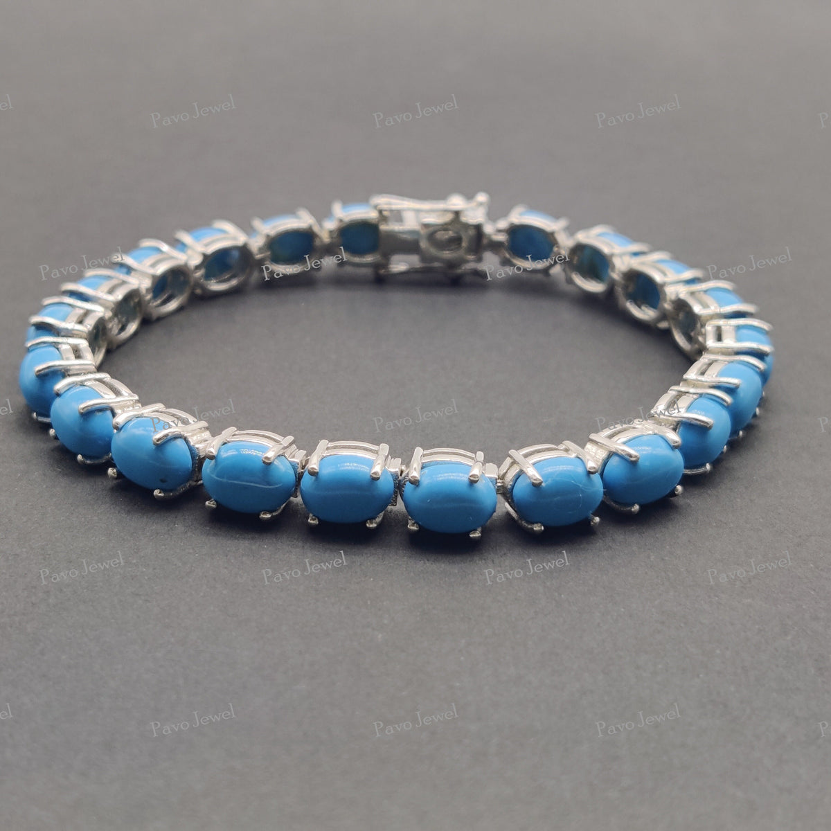 Natural Turquoise Gemstone Tennis Bracelet, Sterling Silver Jewelry For Women's