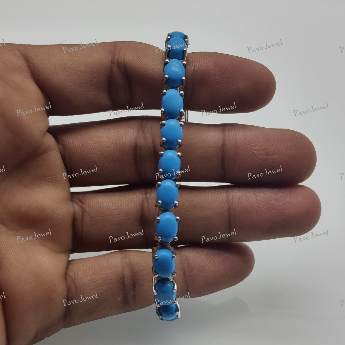 Natural Turquoise Gemstone Tennis Bracelet, Sterling Silver Jewelry For Women's