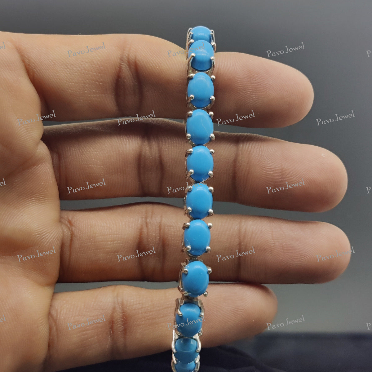 Natural Turquoise Gemstone Tennis Bracelet, Sterling Silver Jewelry For Women's