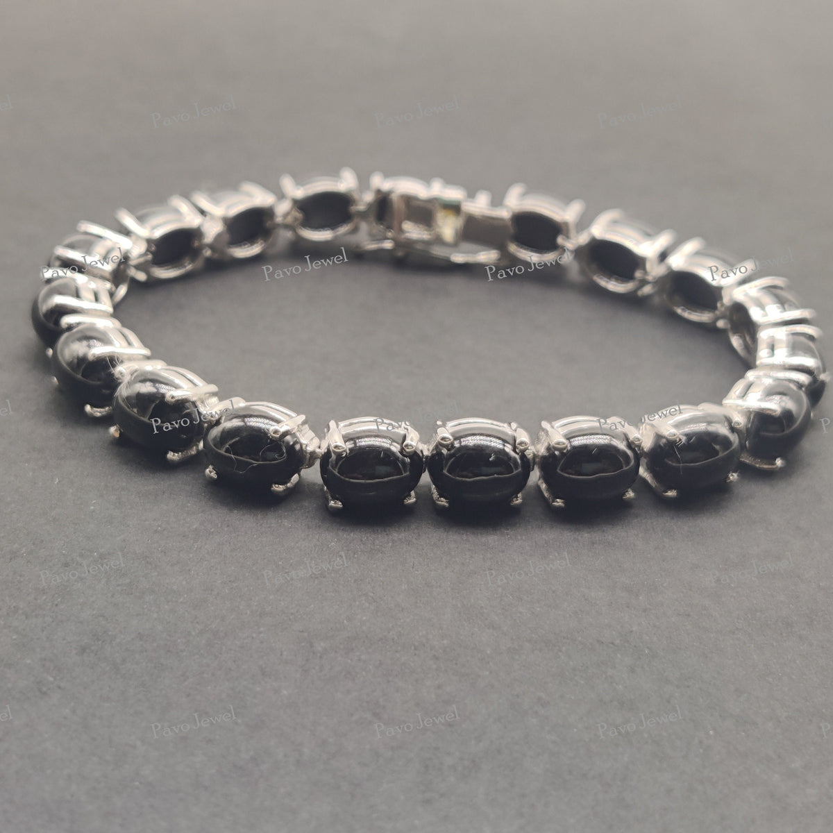 Natural Black Star Bracelet, Sterling Silver Tennis Bracelet, Anniversary Gift Her