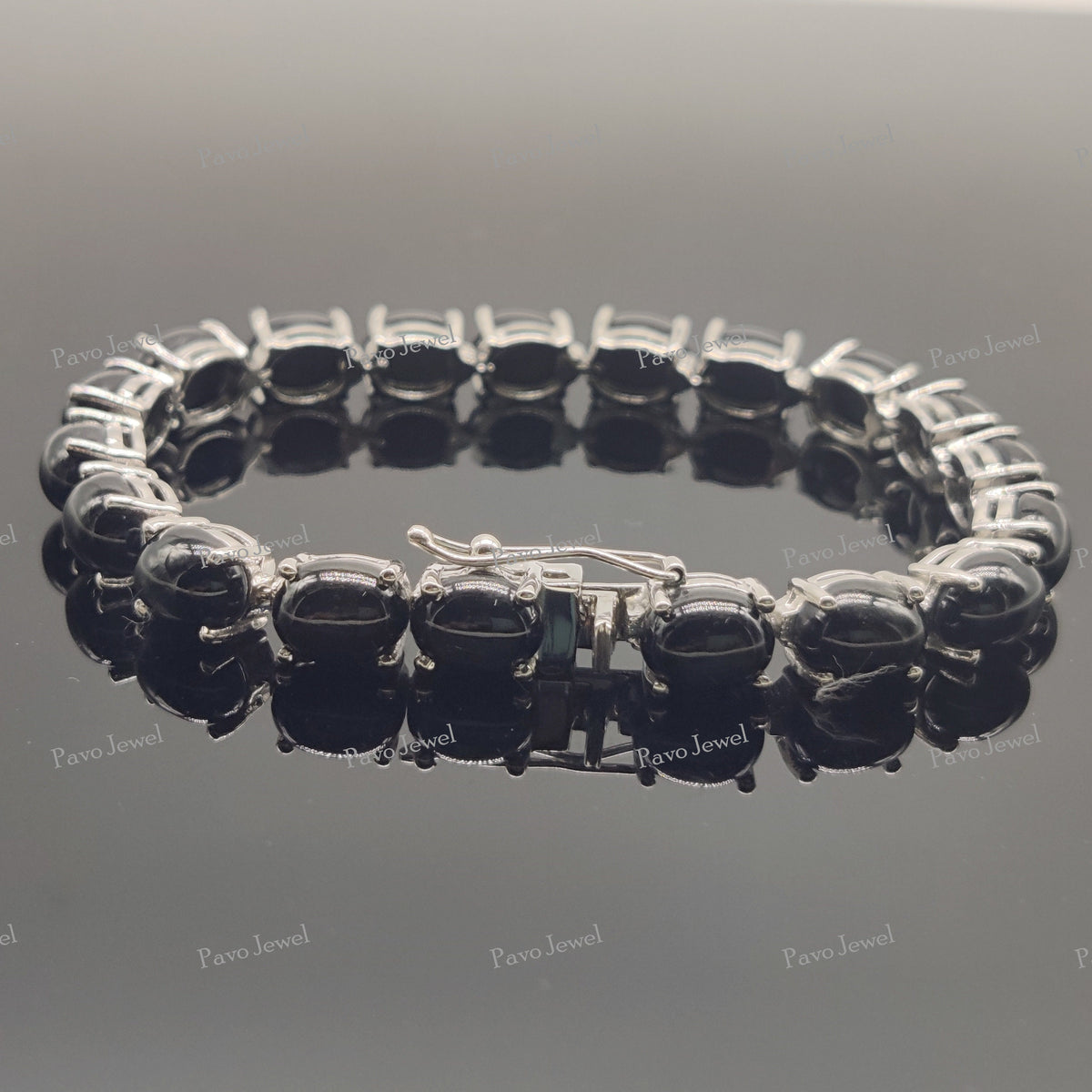 Natural Black Star Bracelet, Sterling Silver Tennis Bracelet, Anniversary Gift Her