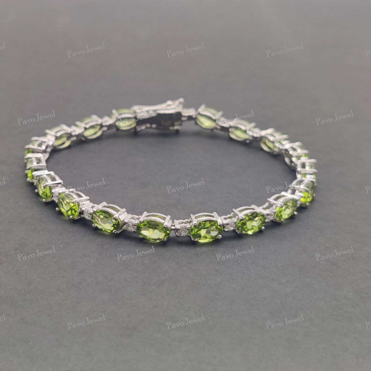 Peridot Tennis Bracelet, Sterling Silver, Birthstone Green Gemstone Jewelry