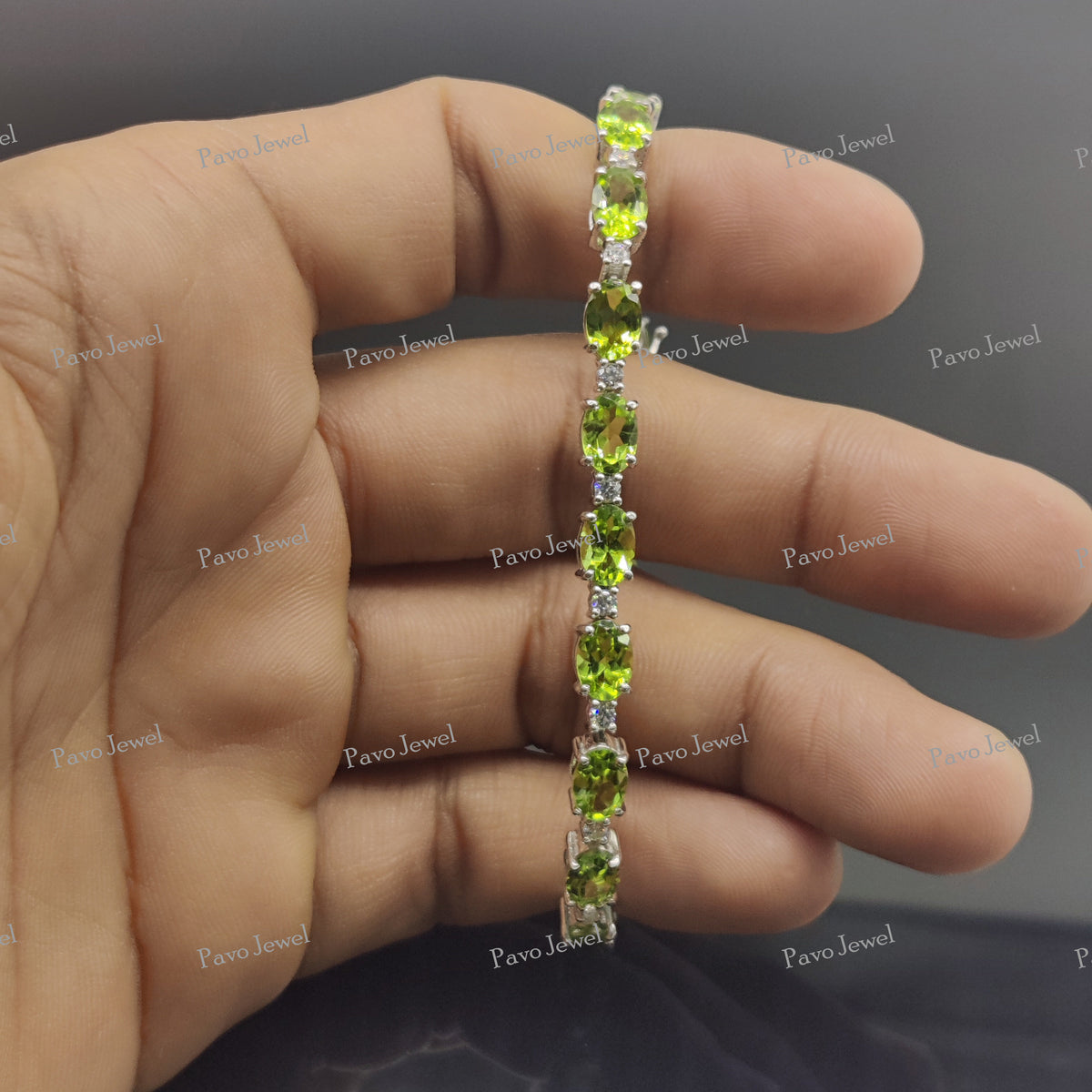 Peridot Tennis Bracelet, Sterling Silver, Birthstone Green Gemstone Jewelry