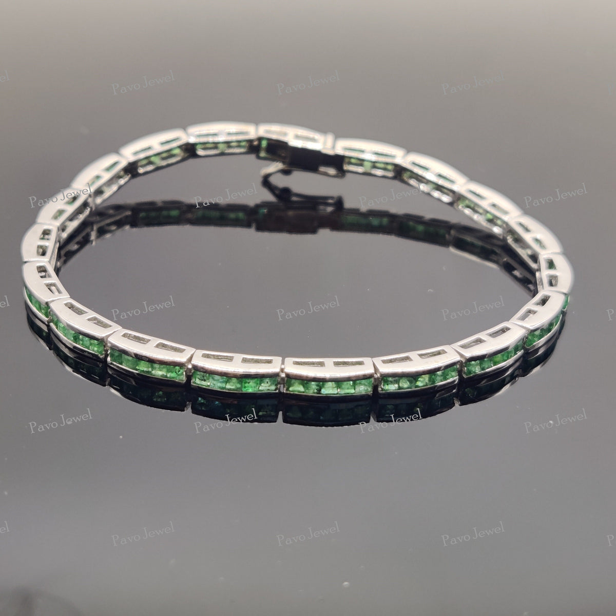Emerald Tennis Bracelet: 925 Sterling Silver, Green Gemstone