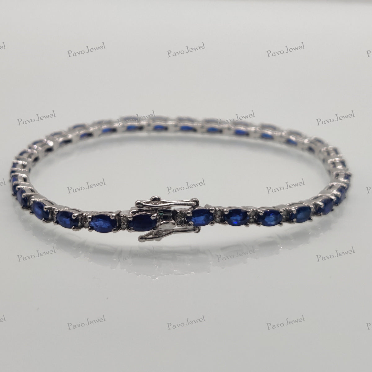 Natural Blue Sapphire Tennis Bracelet, Sterling Silver 3x5 mm Oval Cut Gemstone Jewelry