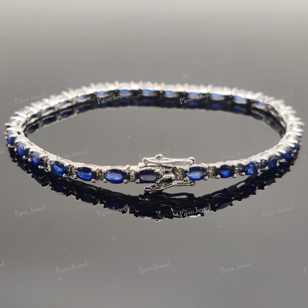 Natural Blue Sapphire Tennis Bracelet, Sterling Silver 3x5 mm Oval Cut Gemstone Jewelry
