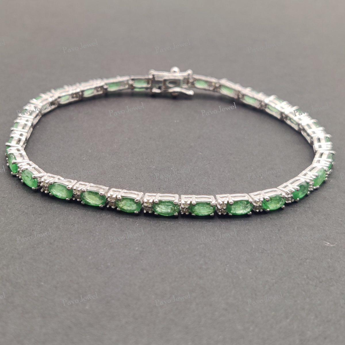 Natural Emerald Gemstone Bracelet for Women, Minimalist Fine Silver Handmade Jewelry