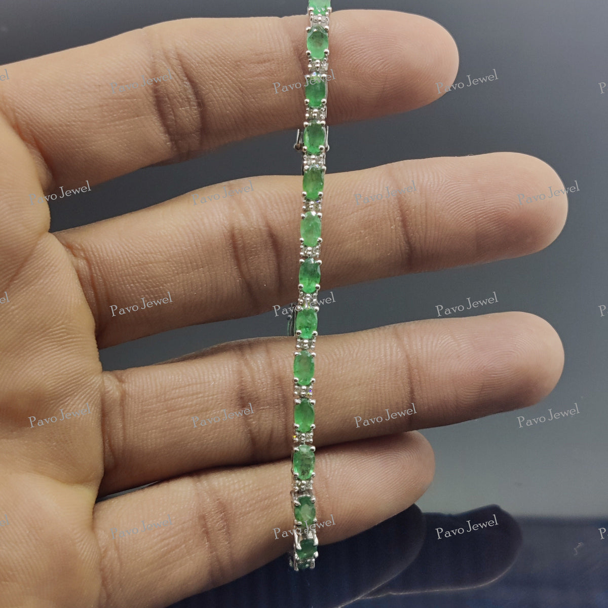 Natural Emerald Gemstone Bracelet for Women, Minimalist Fine Silver Handmade Jewelry