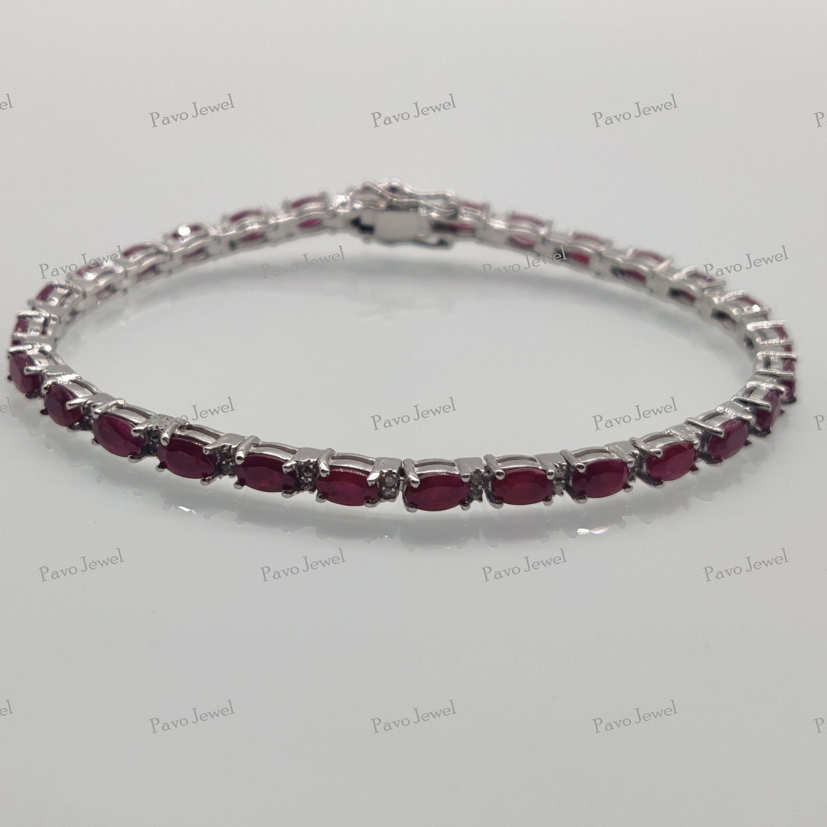 Elegant Ruby Tennis Bracelet, Handmade Sterling Silver Jewelry, Vintage Style