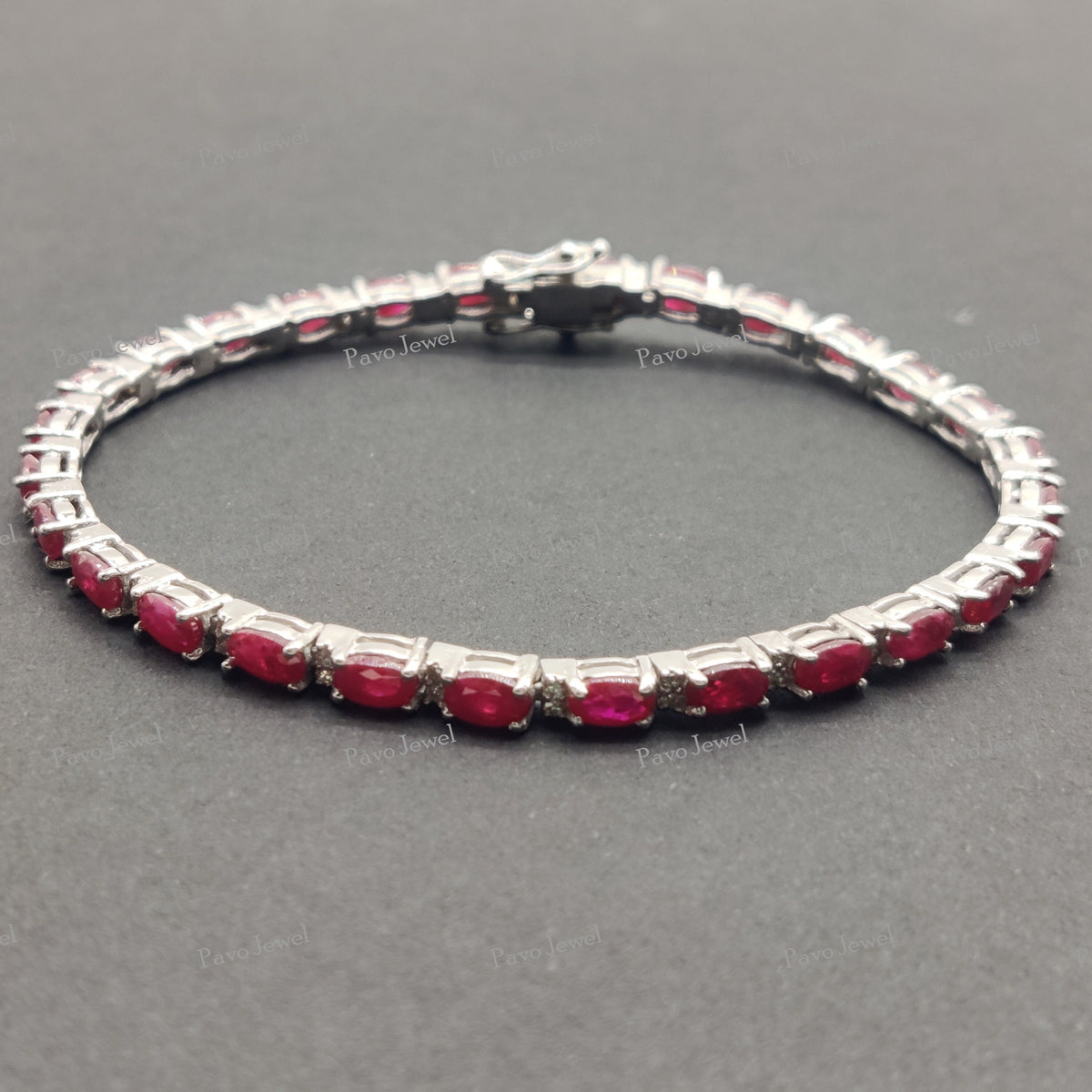 Elegant Ruby Tennis Bracelet, Handmade Sterling Silver Jewelry, Vintage Style