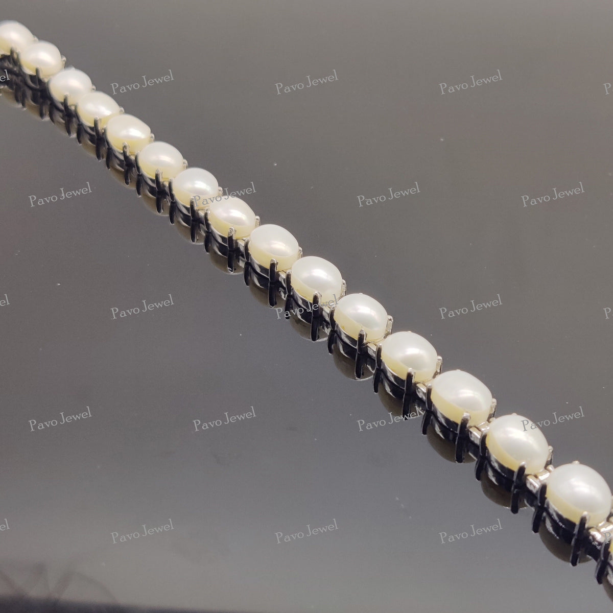 Natural Pearl Tennis Bracelet Sterling Silver June Birthstone Gift for Her
