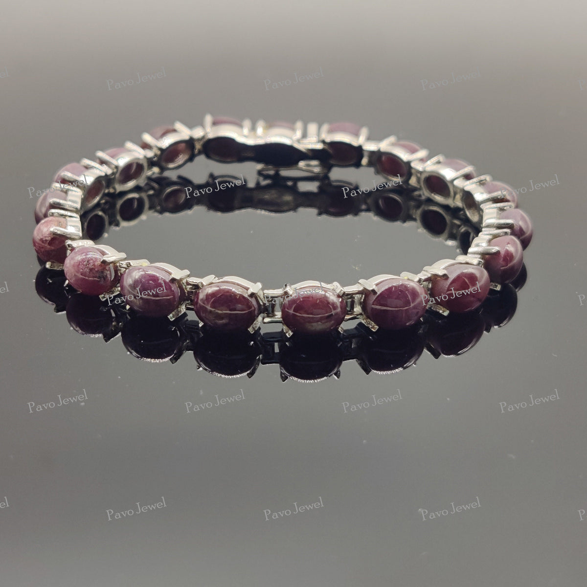 Natural Ruby Star Cabochon Bracelet, 925 Silver Jewelry, Women Bracelets
