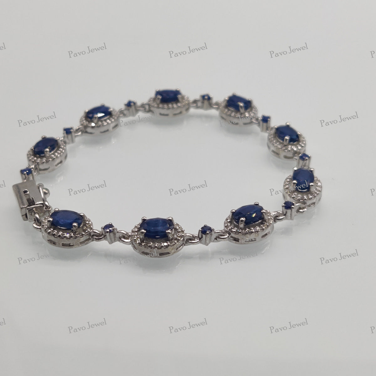 Oval Sapphire Tennis Bracelet, 925 Sterling Silver, September Birthstone, Halo Gemstone Jewelry