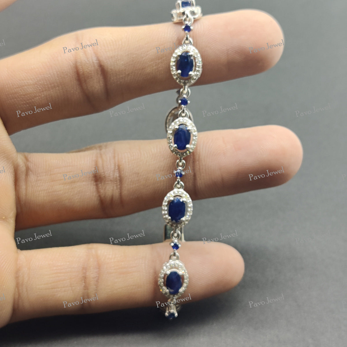 Oval Sapphire Tennis Bracelet, 925 Sterling Silver, September Birthstone, Halo Gemstone Jewelry