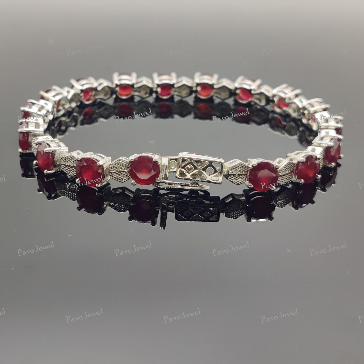 Natural Ruby Cut Round Gemstone Bracelet, 925 Sterling Silver, Ruby Bracelet, Tennis Bracelet, Birthstone Bracelet, Anniversary Gift For Her