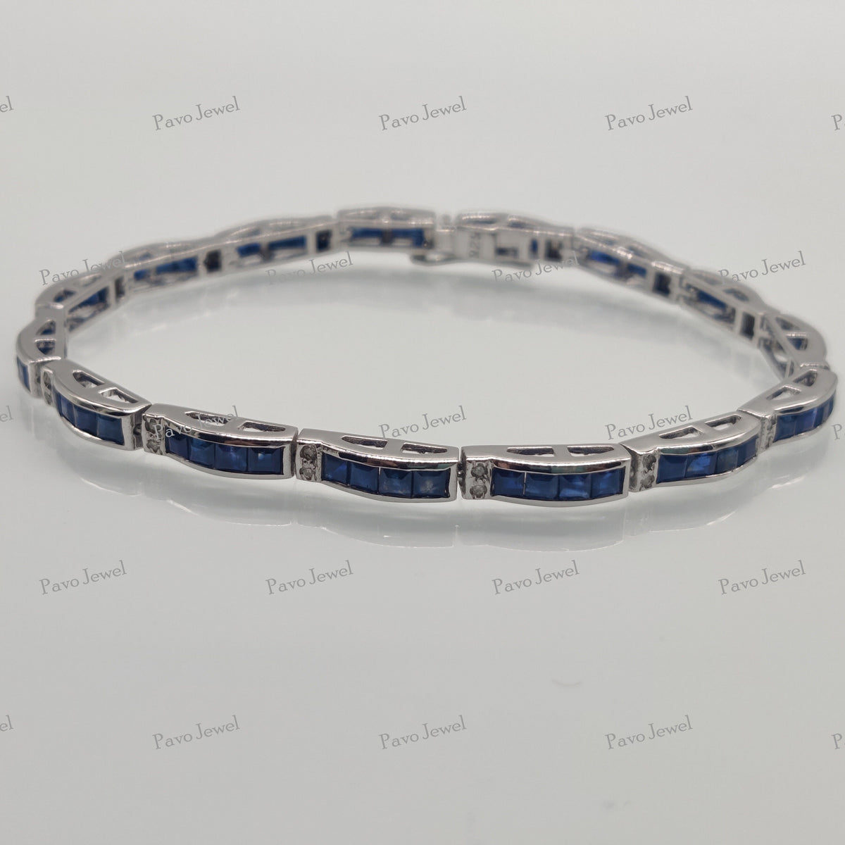 Natural Sapphire Tennis Bracelet, Sterling Silver, Artisan Handmade Gemstone Jewelry