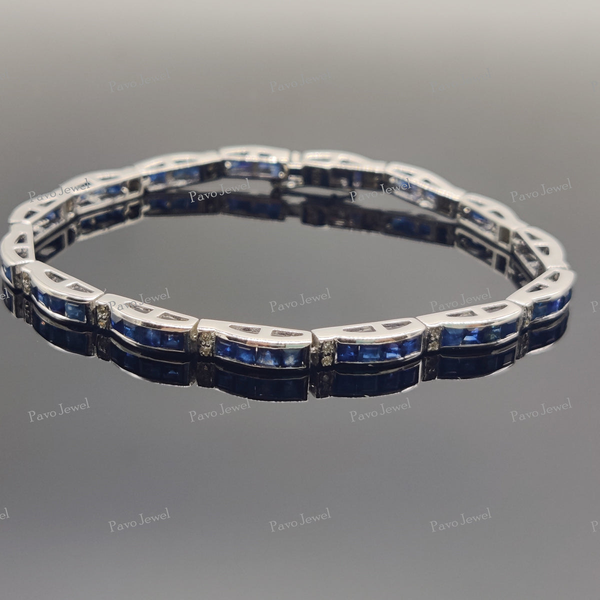 Natural Sapphire Tennis Bracelet, Sterling Silver, Artisan Handmade Gemstone Jewelry
