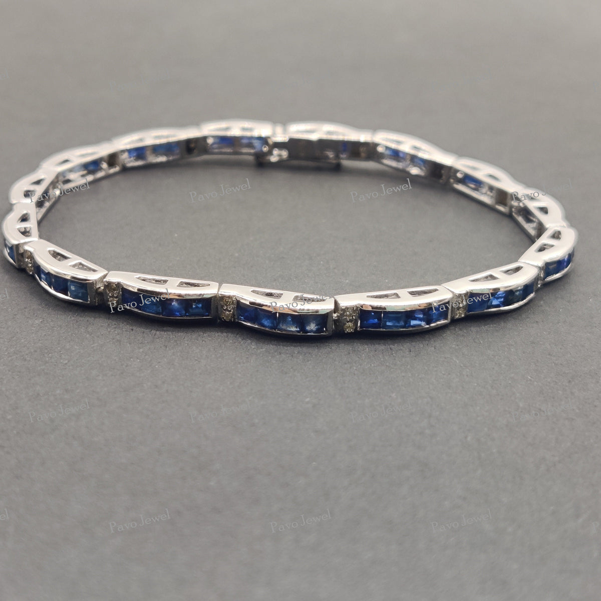 Natural Sapphire Tennis Bracelet, Sterling Silver, Artisan Handmade Gemstone Jewelry
