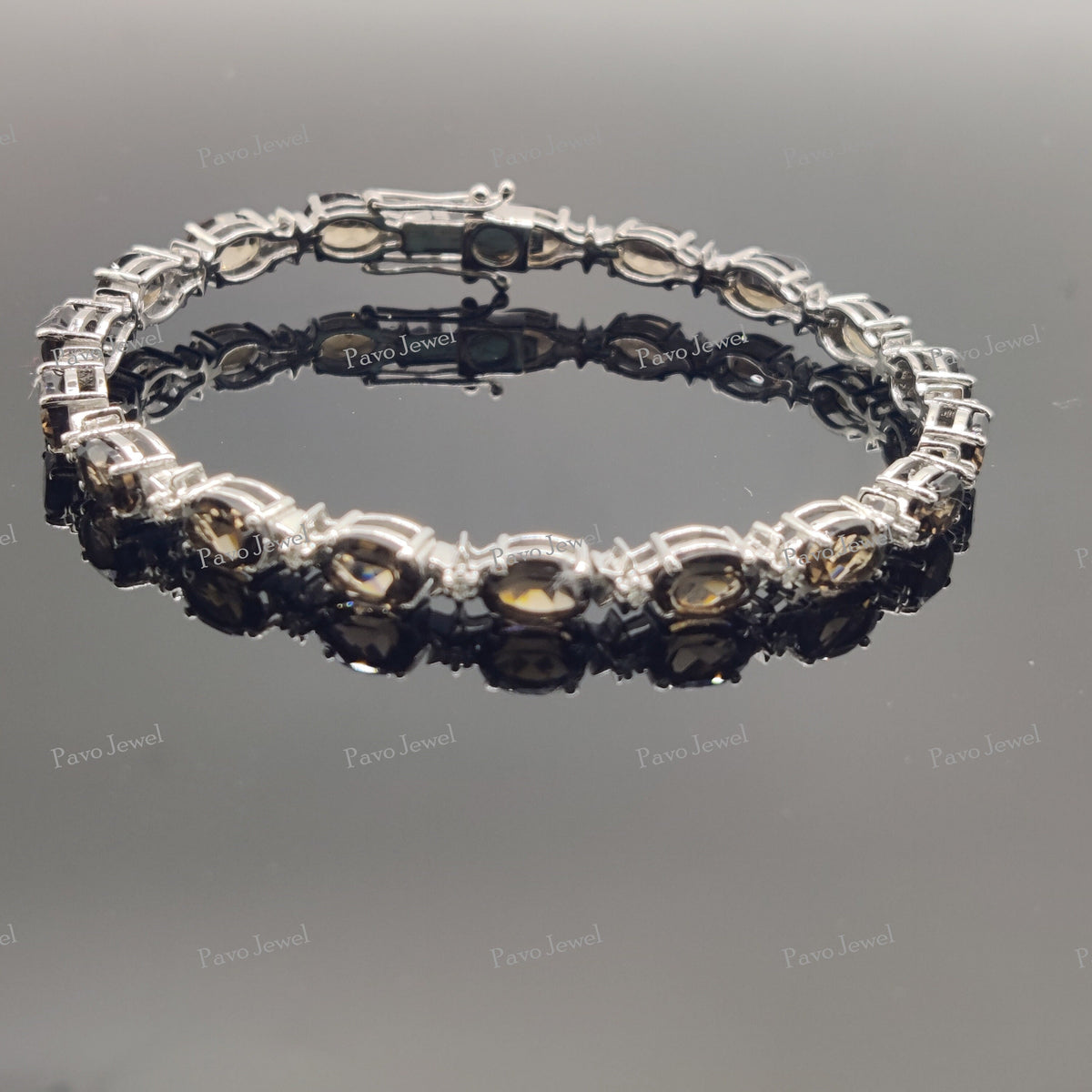 Handmade Smoky Quartz Bracelet, Dainty Oval Silver Gemstone Bracelet for Women