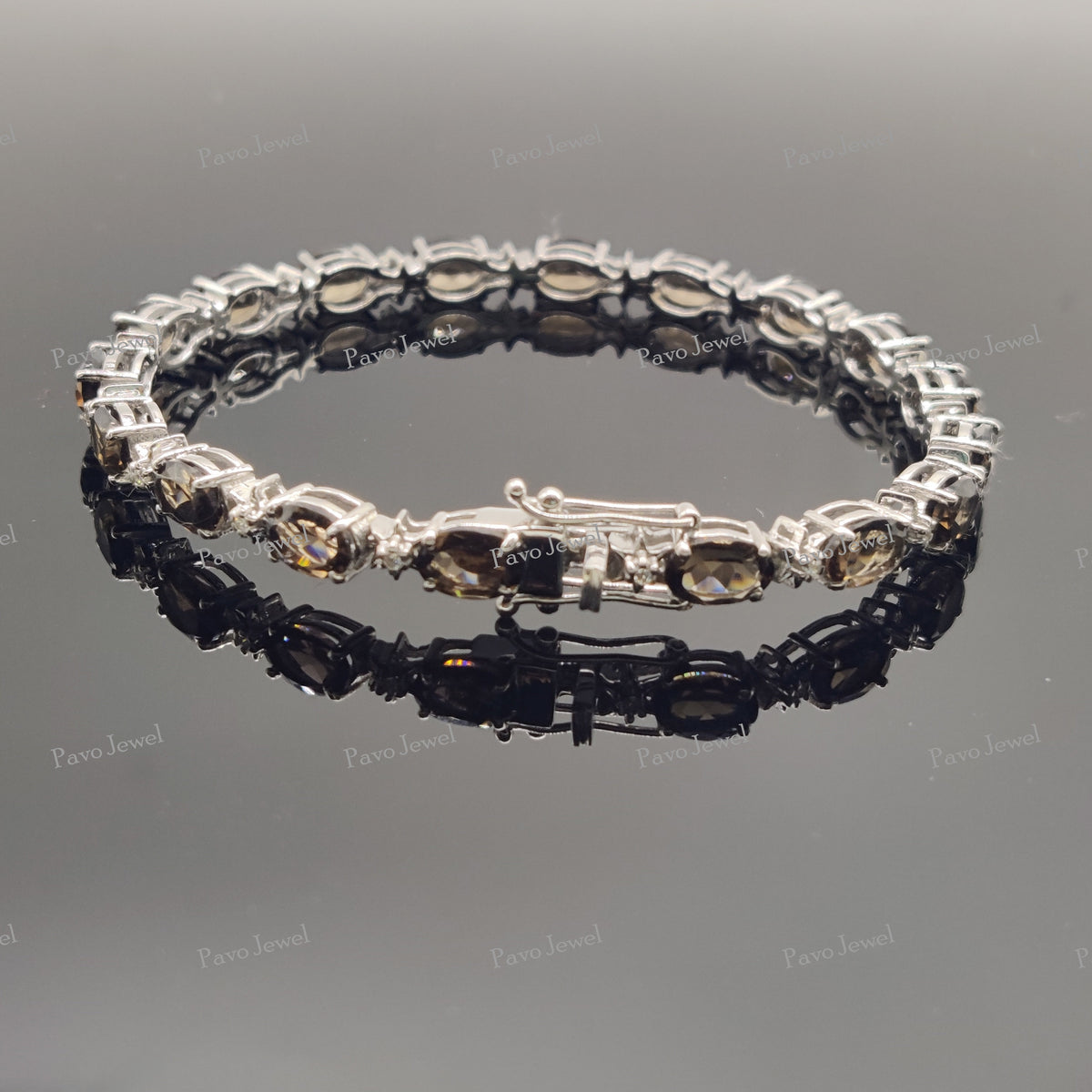 Handmade Smoky Quartz Bracelet, Dainty Oval Silver Gemstone Bracelet for Women