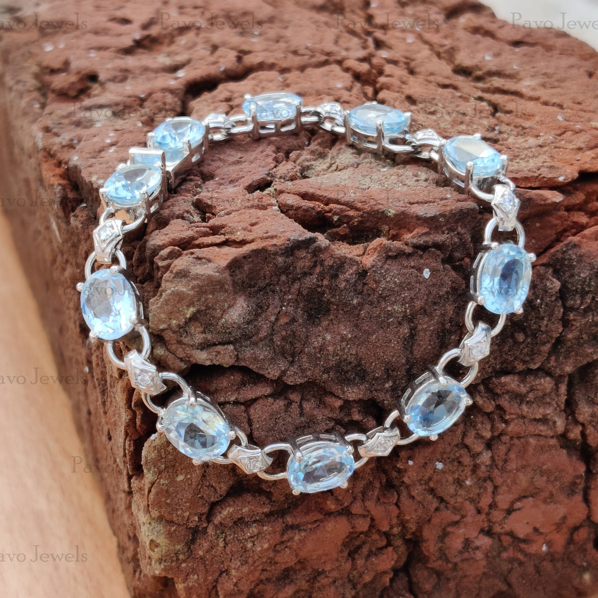 Oval Sky Blue Topaz Tennis Bracelet, Sterling Silver, December Birthstone Jewelry