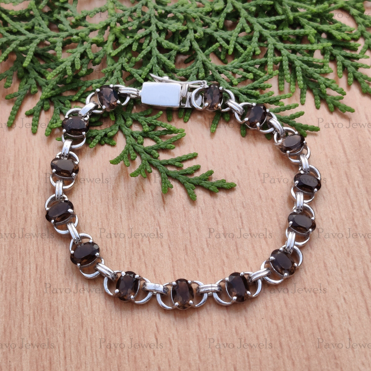 Natural Smoky Quartz Bracelet Sterling Silver Tennis Bracelet Wedding Gift