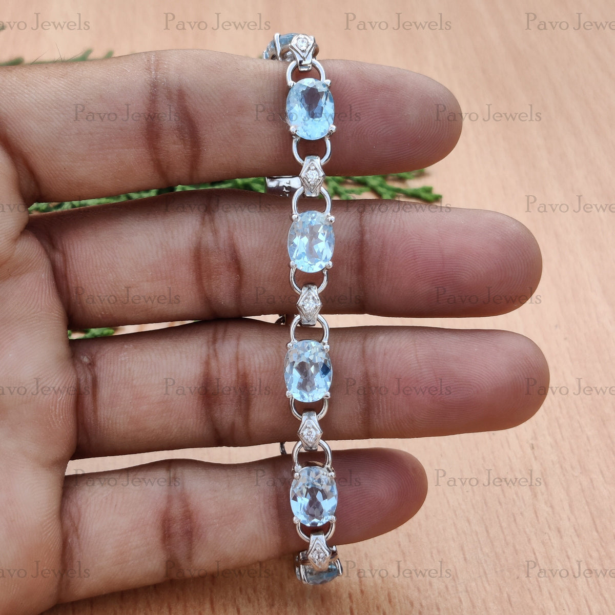 Oval Sky Blue Topaz Tennis Bracelet, Sterling Silver, December Birthstone Jewelry