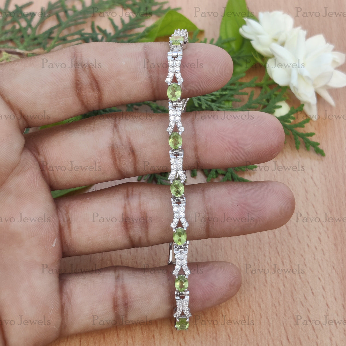 Peridot Tennis Bracelet, 925 Silver Gemstone Bracelet Jewelry