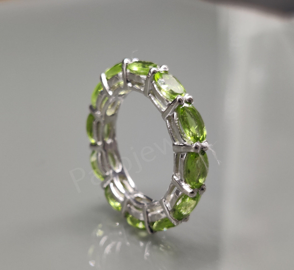 Green Peridot Eternity Band, Sterling Silver Handmade Wedding Jewelry, Promise Ring Gift for Her