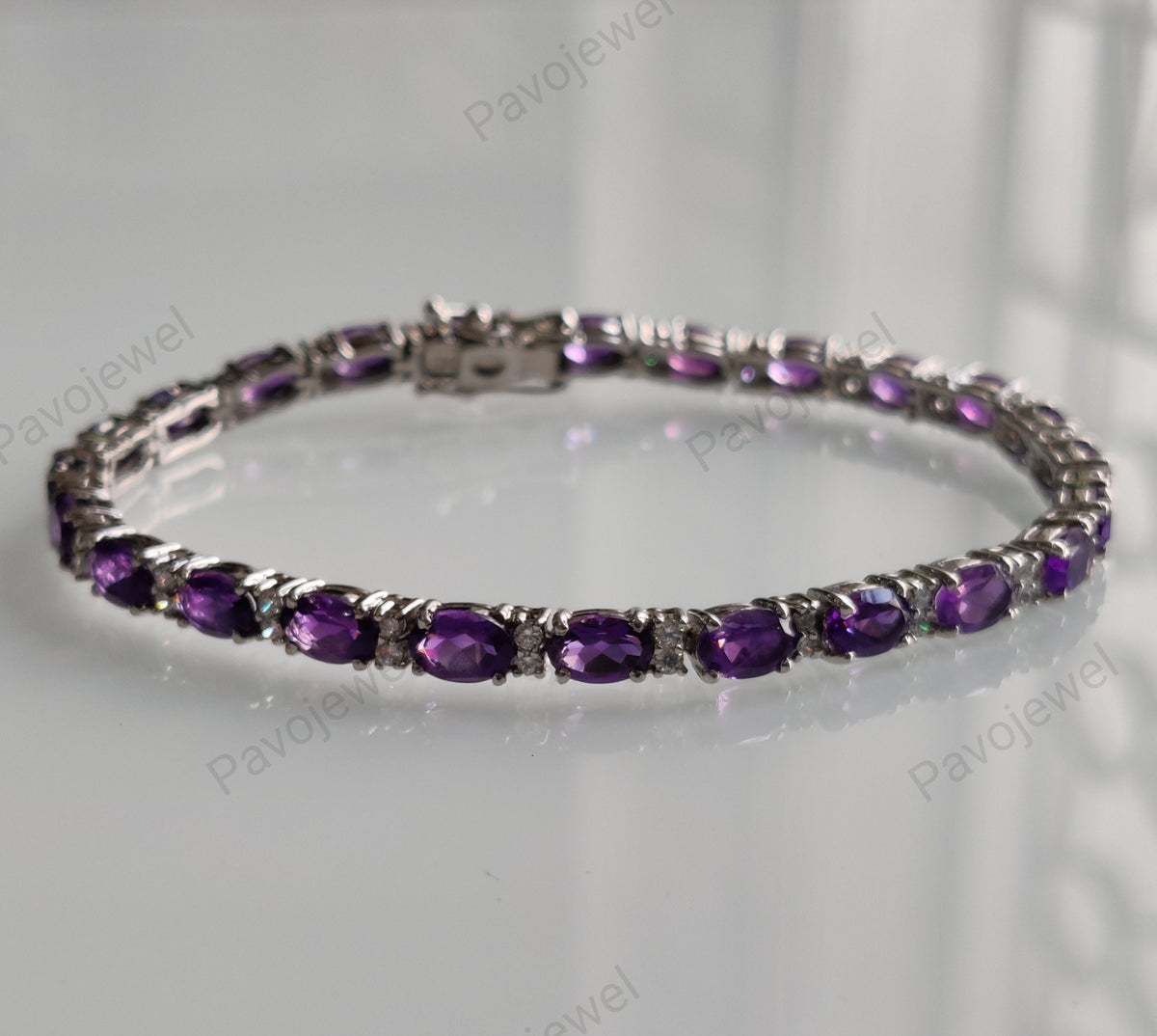 Amethyst Tennis Bracelet: Sterling Silver Handmade Jewelry, Oval Purple Gemstone, Birthstone Gift For Her