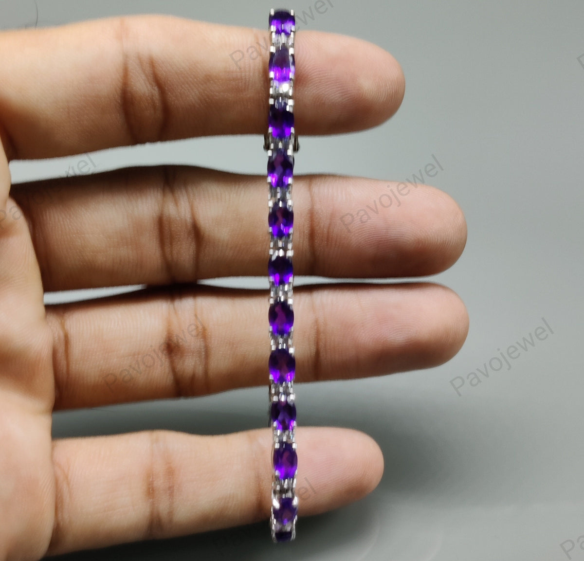 Amethyst Tennis Bracelet: Sterling Silver Handmade Jewelry, Oval Purple Gemstone, Birthstone Gift For Her