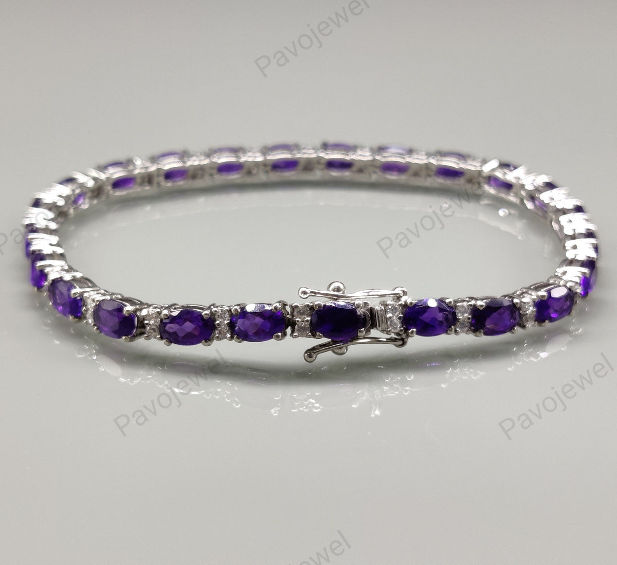 Amethyst Tennis Bracelet: Sterling Silver Handmade Jewelry, Oval Purple Gemstone, Birthstone Gift For Her
