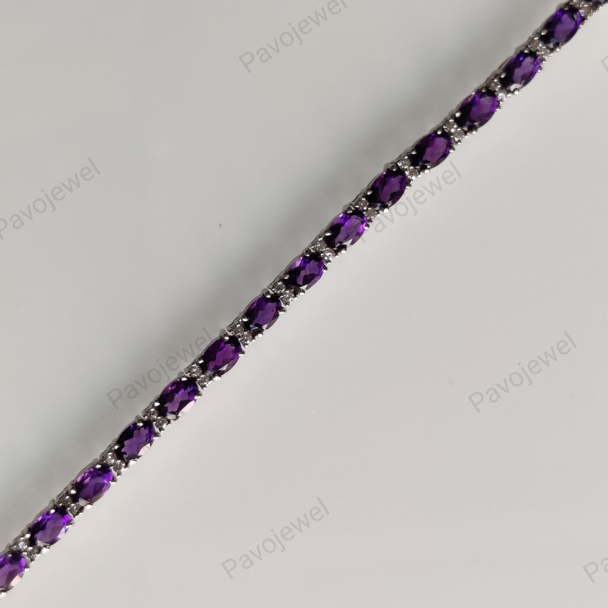 Amethyst Tennis Bracelet: Sterling Silver Handmade Jewelry, Oval Purple Gemstone, Birthstone Gift For Her