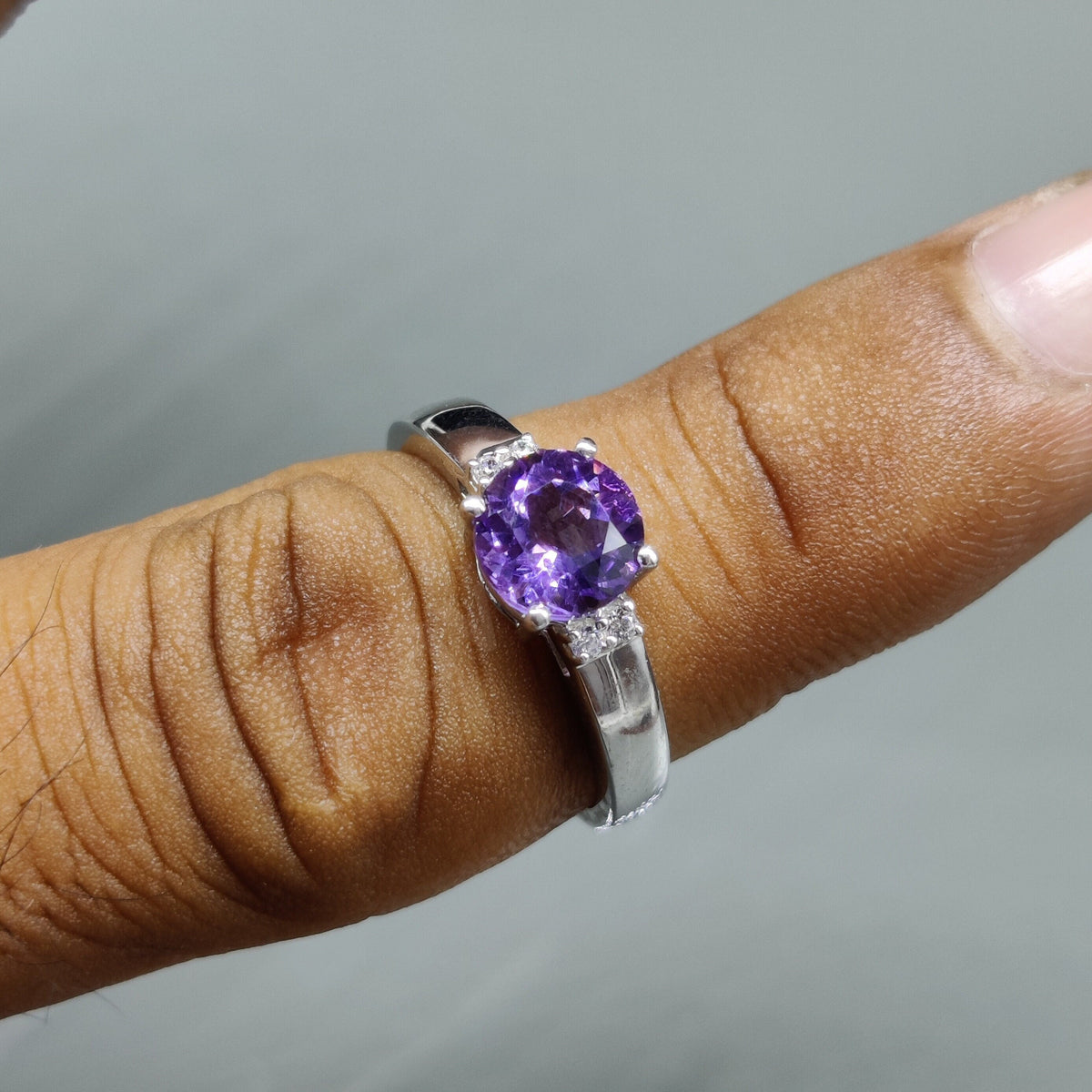Amethyst Ring Sterling Silver Minimalist Gemstone Jewelry