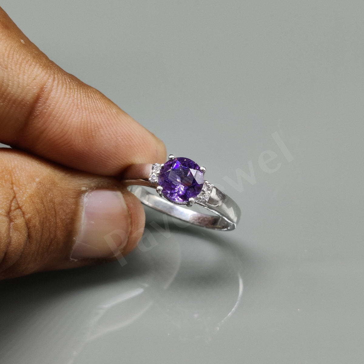 Amethyst Ring Sterling Silver Minimalist Gemstone Jewelry