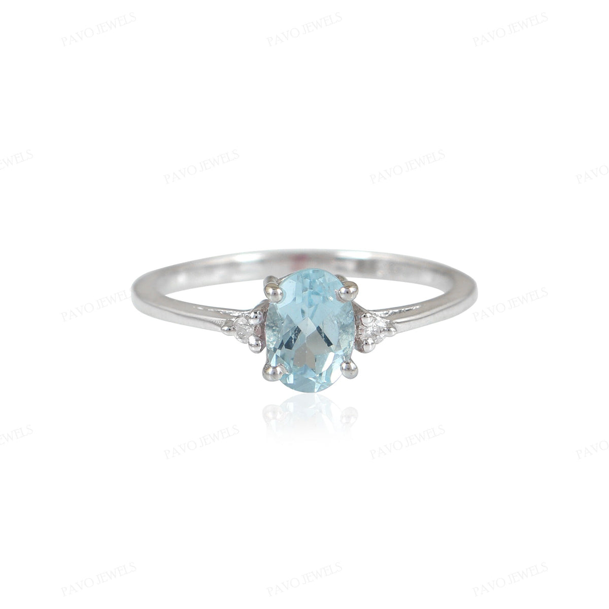 Aquamarine & Diamond Ring: 925 Sterling Silver, Oval Cut