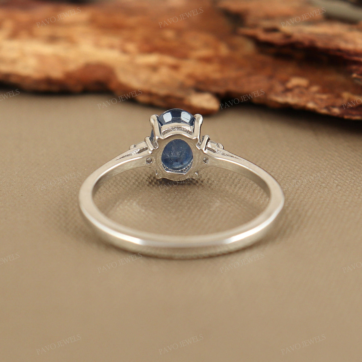 Oval Sapphire Wedding Ring, Sterling Silver, September Birthstone, Diamond Accent, Anniversary Gift Her