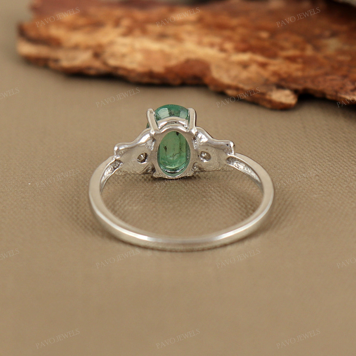 Emerald Diamond Ring: Handmade Sterling Silver May Birthstone